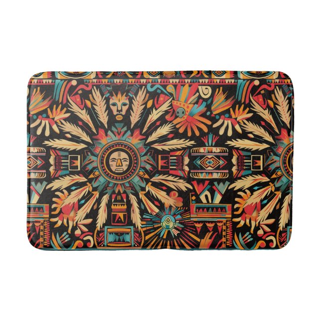 Vibrant cyan "Aztec Dream" Mönster Plush Bath Mat Badrumsmatta (Framsidan)