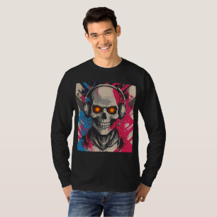 Vibrant Cyber 2 K Urban Skull med hörlurar T Shirt