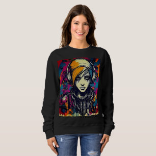 Vibrant Cyber Urban Emo Girl med hörlurar T Shirt