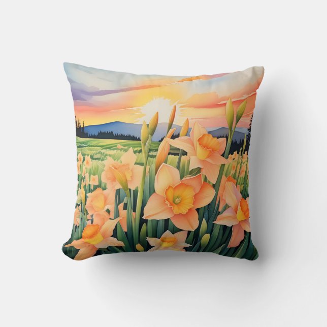 Vibrant Daffodil Meadow Kudde (Framsida)