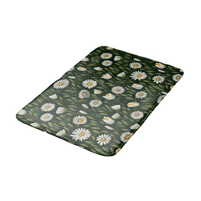 Vibrant Daisy Pattern with Lush Green Accents Badrumsmatta (Vinklad)