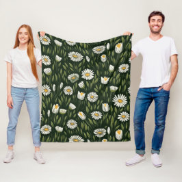 Vibrant Daisy Pattern with Lush Green Accents Fleecefilt