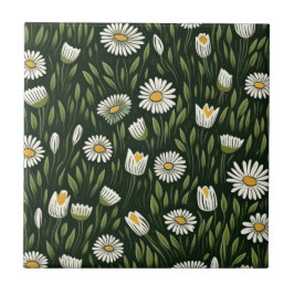 Vibrant Daisy Pattern with Lush Green Accents Kakelplatta