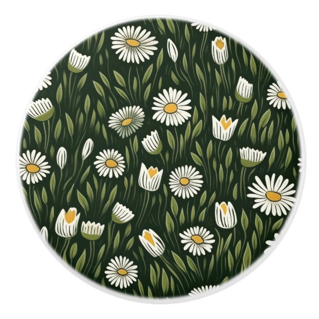 Vibrant Daisy Pattern with Lush Green Accents Knopp (Framsidan)