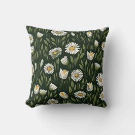Vibrant Daisy Pattern with Lush Green Accents Kudde