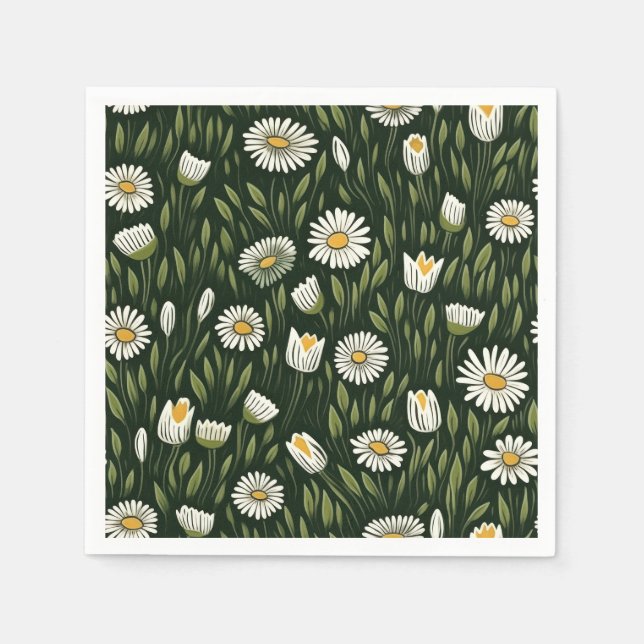 Vibrant Daisy Pattern with Lush Green Accents Pappersservett (Framsidan)
