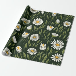 Vibrant Daisy Pattern with Lush Green Accents Presentpapper