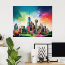 Vibrant Dallas Skyline Graffiti Art