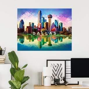 Vibrant Dallas Skyline Graffiti Art Poster