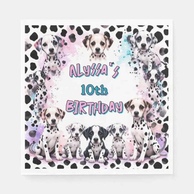 Vibrant Dalmatian Puppy Watercolor Birthday Pappersservett (Framsidan)