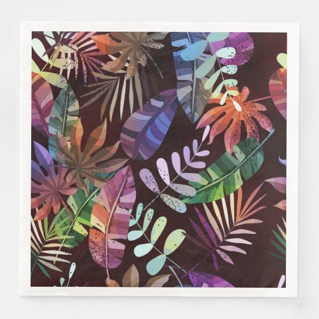 Vibrant Dark Tropical Leaf Pattern Paper Napkin Pappersservett (Framsida)