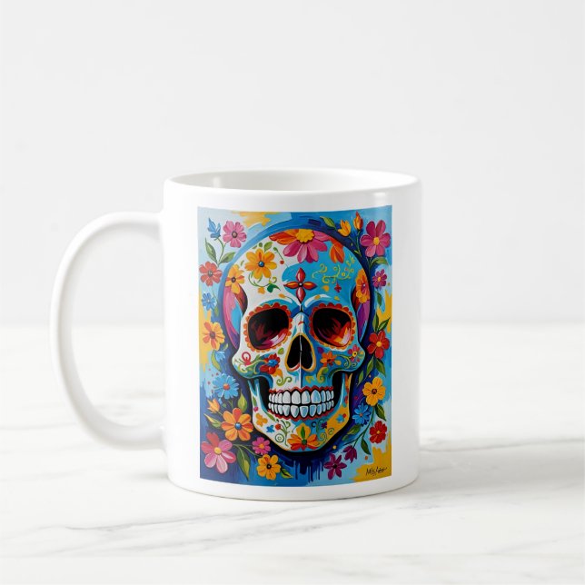 Vibrant Day of the dead Skull T Shirt Kaffemugg (Vänster)
