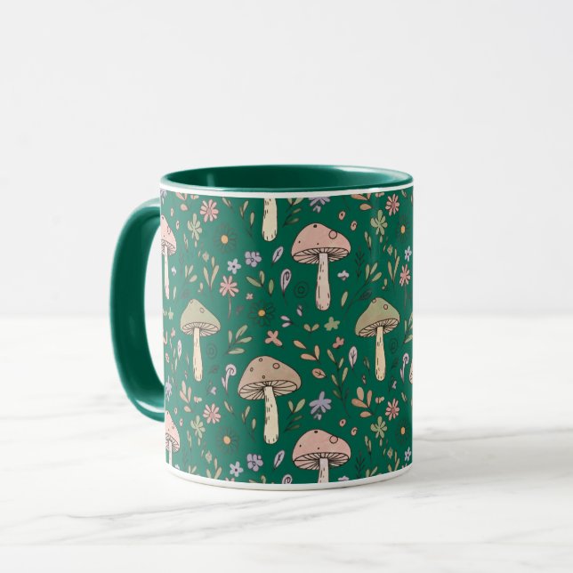 Vibrant Deep Emerald Fungi Seamless Pattern Luxury Mugg (Framsida vänster)