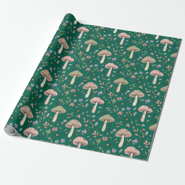 Vibrant Deep Emerald Green Fungi Seamless Pattern Presentpapper (Utrullad)