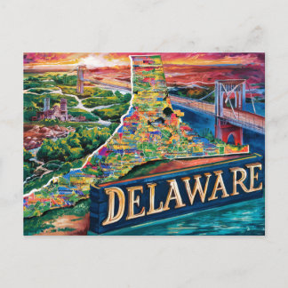 Vibrant Delaware Karta Art Vykort