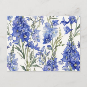 Vibrant Delphinium Watercolor Mönster i fetstil Bl Vykort