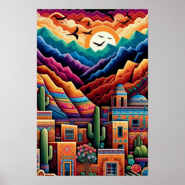 Vibrant Desert liggande, färgfulla berg Poster (Framsidan)
