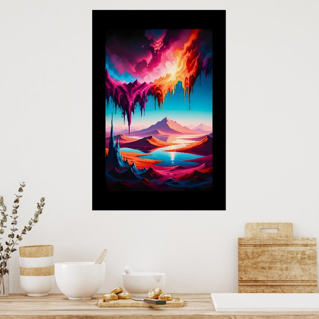 Vibrant Desertscape med Magenta och blå Poster (Kök)