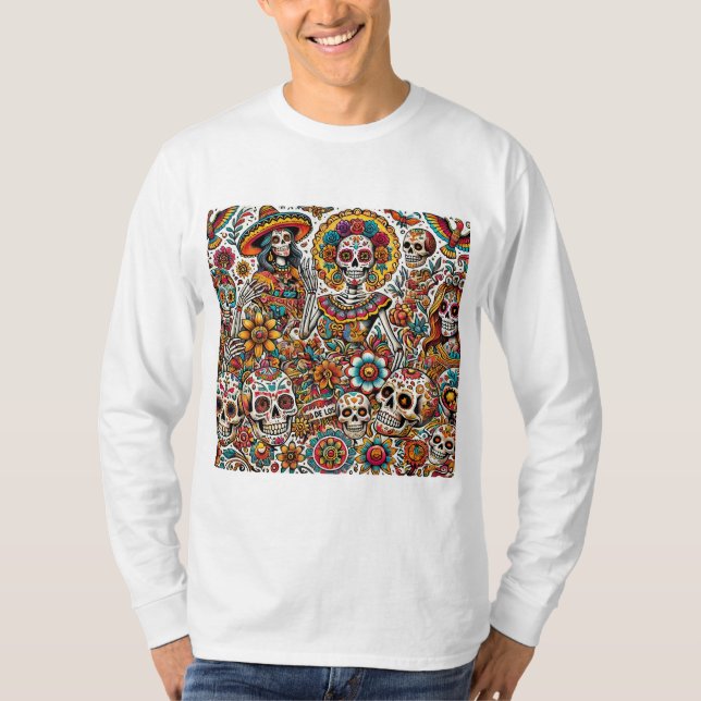 Vibrant Día de los Muertos Firande T Shirt (Framsida)