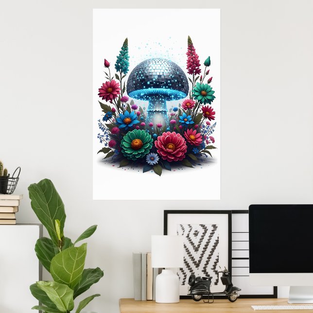 Vibrant Digital Disco Boll Mushroom Poster (Hemmakontoret)
