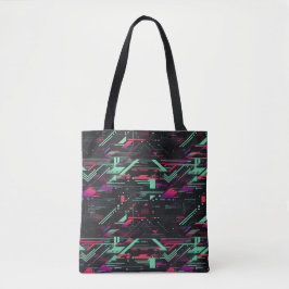 Vibrant Digital Glitch Geometric Tote-väska Tygkasse