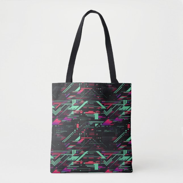 Vibrant Digital Glitch Geometric Tote-väska Tygkasse (Framsida)