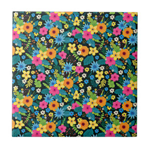 Vibrant Ditsy Flowers Blommönster-43785 Kakelplatta
