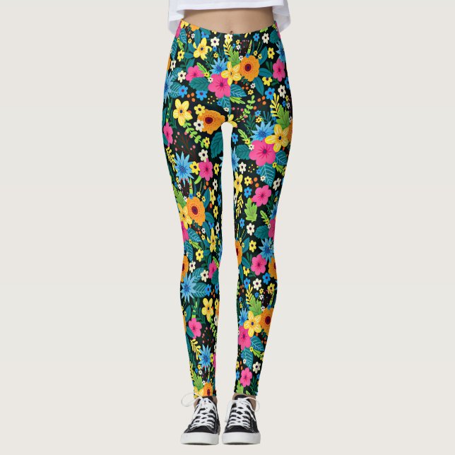 Vibrant Ditsy Flowers Blommönster-43785 Leggings (Framsida)