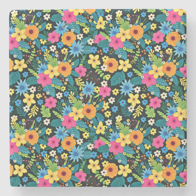 Vibrant Ditsy Flowers Blommönster-43785 Stenunderlägg (Framsidan)