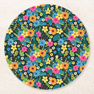 Vibrant Ditsy Flowers Blommönster-43785 Underlägg Papper Rund