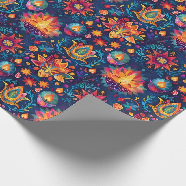 Vibrant Diwali med Diya-lampa Presentpapper (Hörn)