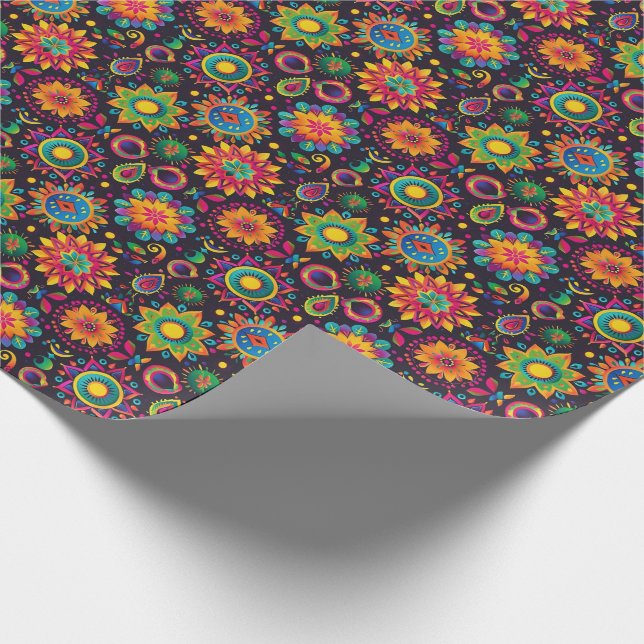 Vibrant Diwali Spiral Bloom Carnival Presentpapper (Hörn)