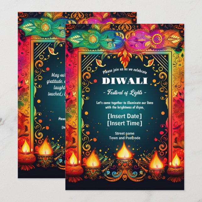 Vibrant Diwali Splendor Inbjudningar (Fram/baksida)
