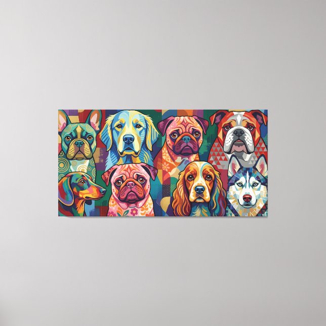 Vibrant Dog Breed Pop Art Collage Canvastryck (Framsida)