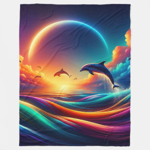 "Vibrant Dolphin Fantasy - Surreal Ocean Art" Fleecefilt