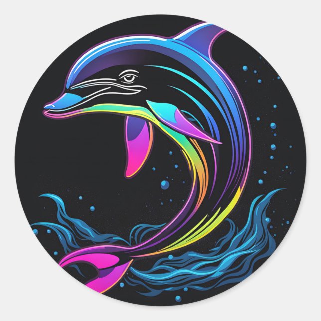 Vibrant Dolphin Neon Runt Klistermärke (Framsida)