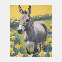 Vibrant Donkey och Gult Daffodils Fleecefilt
