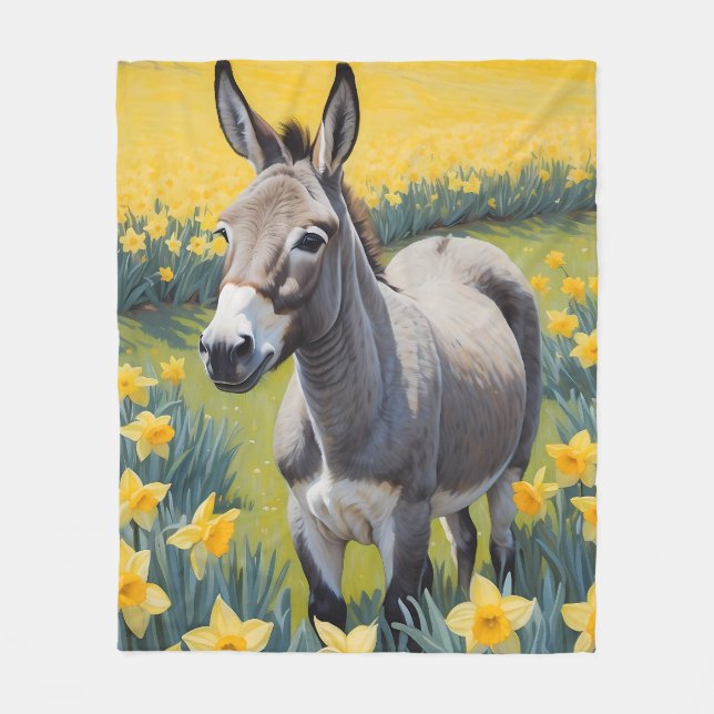 Vibrant Donkey och Gult Daffodils Fleecefilt (Framsidan)