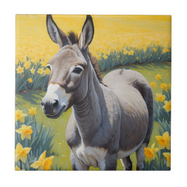 Vibrant Donkey och Gult Daffodils Kakelplatta