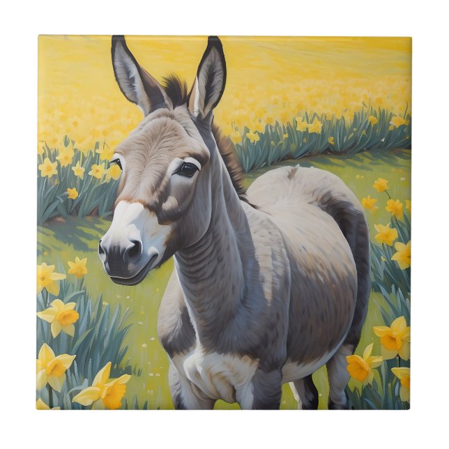 Vibrant Donkey och Gult Daffodils Kakelplatta (Framsidan)