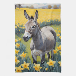 Vibrant Donkey och Gult Daffodils Kökshandduk