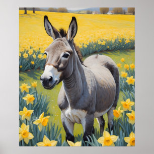 Vibrant Donkey och Gult Daffodils Poster