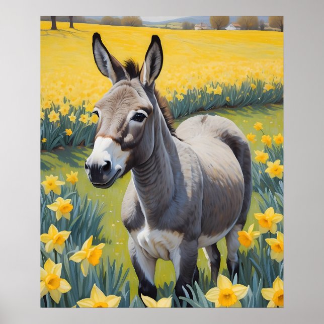 Vibrant Donkey och Gult Daffodils Poster (Framsidan)
