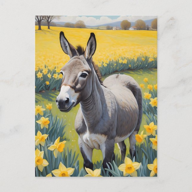 Vibrant Donkey och Gult Daffodils Vykort (Framsida)