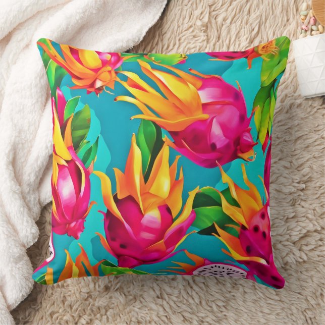 Vibrant Dragoon Fruit Mönster Kudde (Filt)