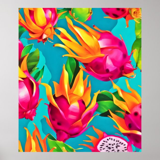 Vibrant Dragoon Fruit Mönster Poster (Framsidan)