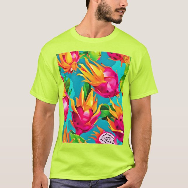 Vibrant Dragoon Fruit Mönster T Shirt (Framsida)