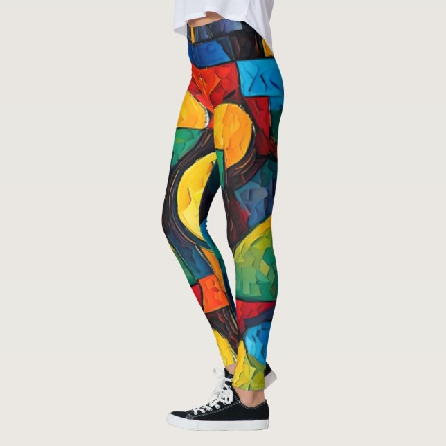 Vibrant Dreams Geometry – Bold Modern Abstract Art Leggings (Vänster)
