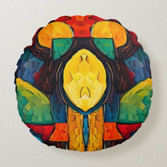 Vibrant Dreams Geometry – Bold Modern Abstract Art Rund Kudde (Framsidan)