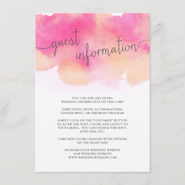 Vibrant Dreams Guest Information Card/Rosa Peach Tilläggskort (Framsida)